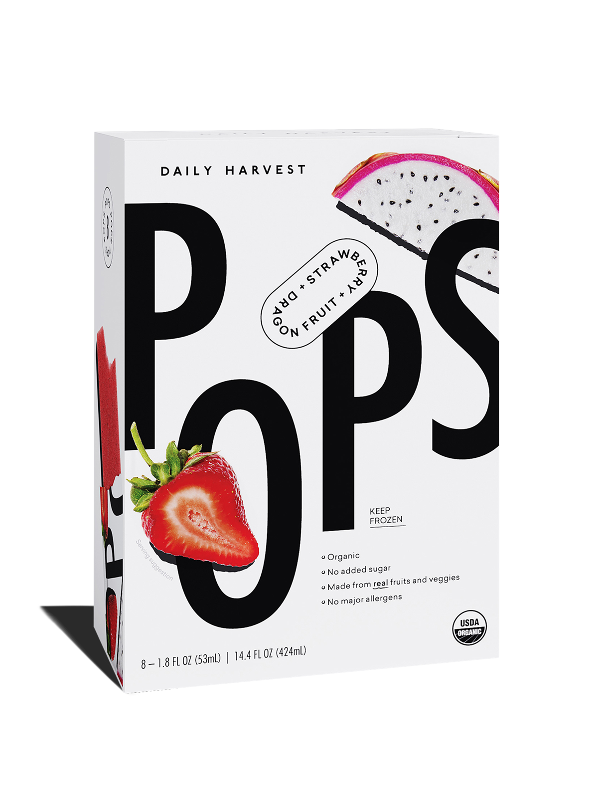 The box that Strawberry + Dragon Fruit Pops arrive in.