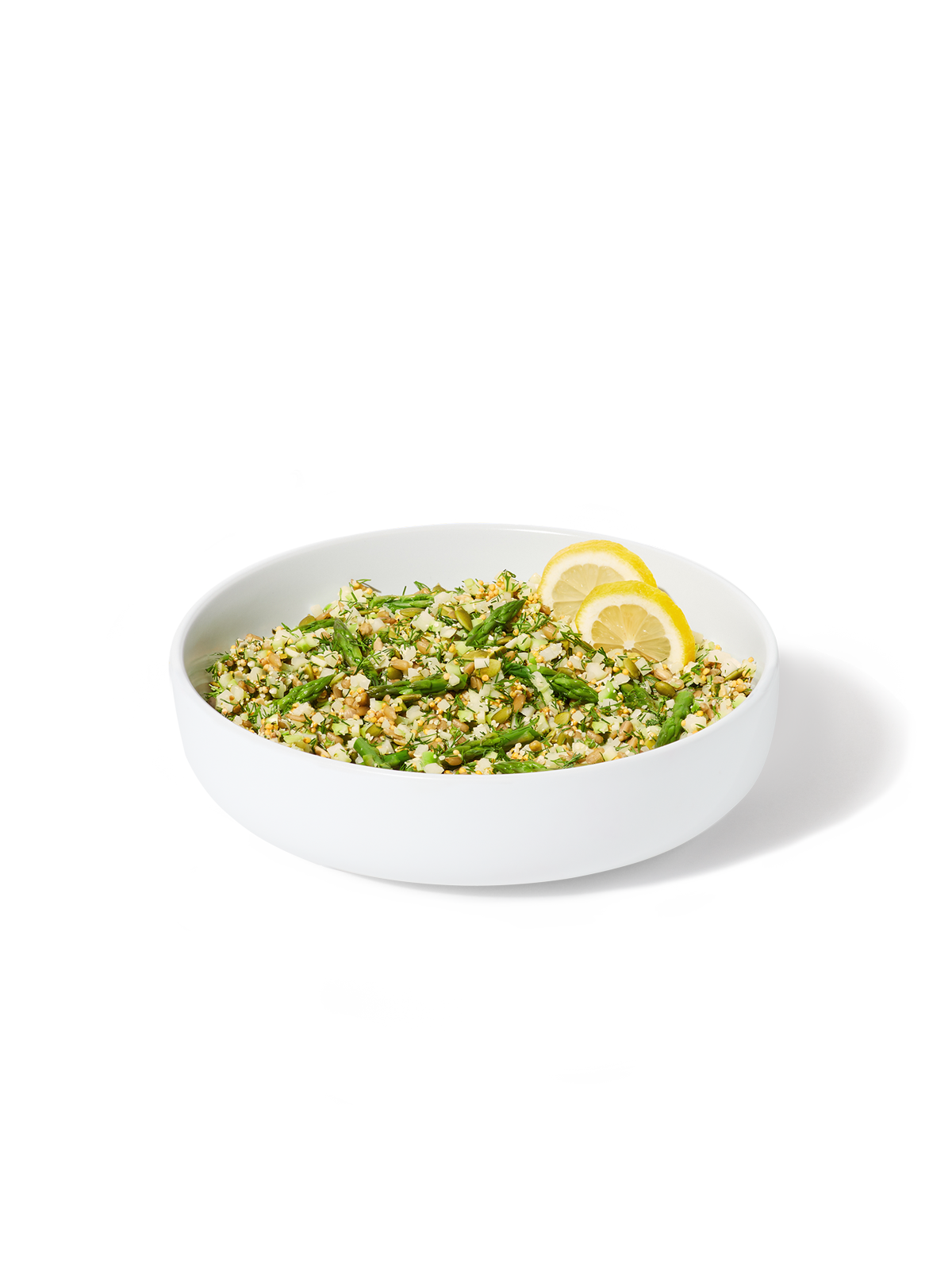 A prepared Broccoli Rice + Dill Pilaf Harvest Bowl