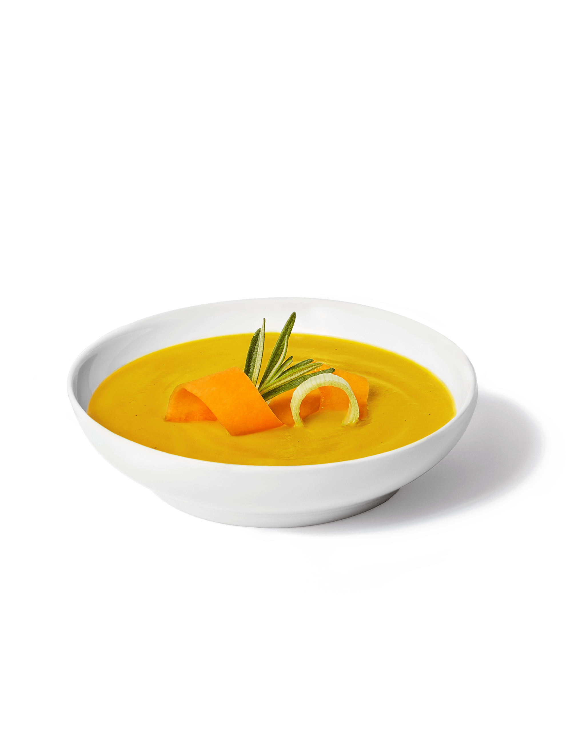 Image of Daily Harvest prepared Butternut Squash + Rosemary Soup with garnish.