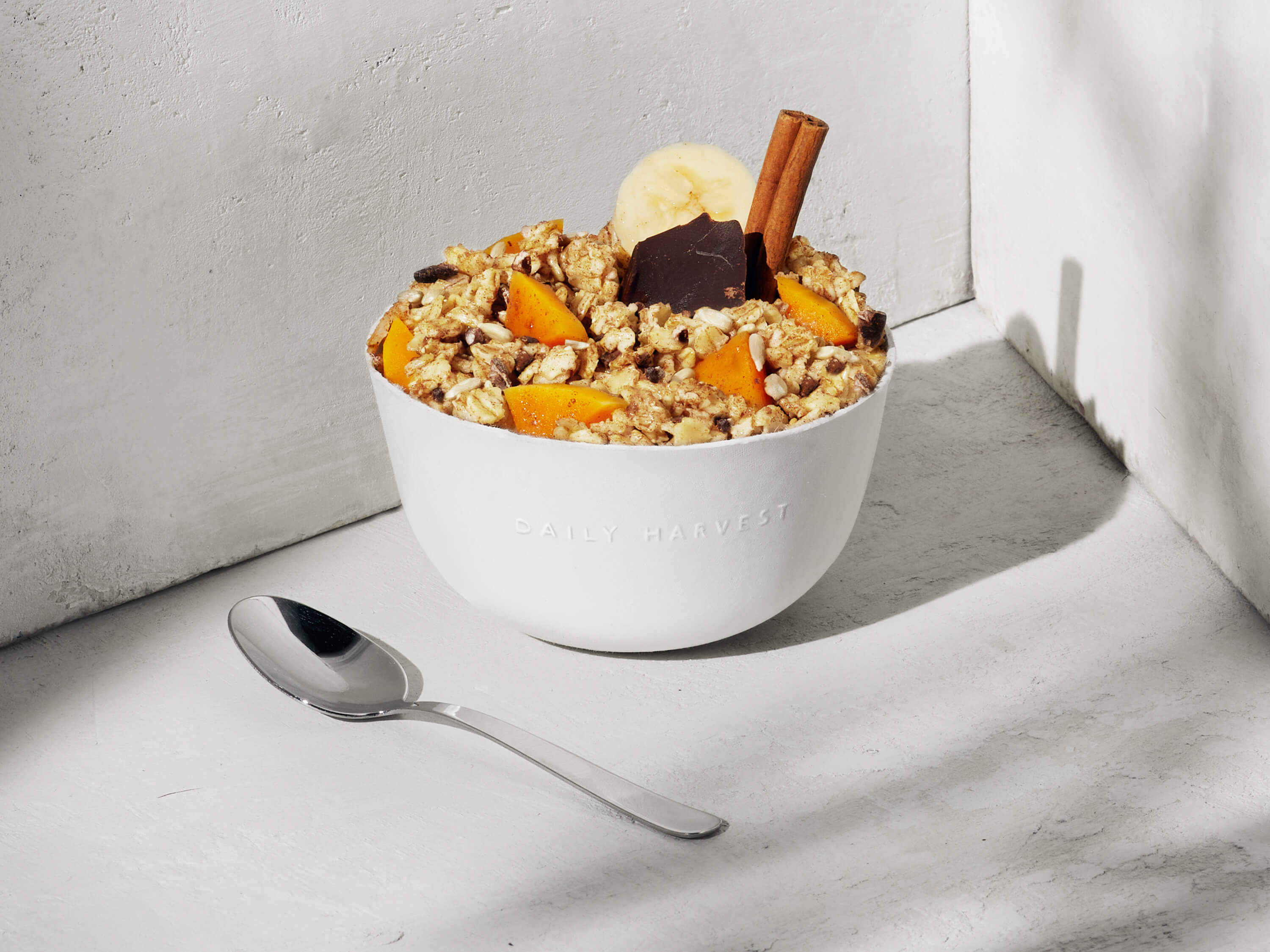 Image of Daily Harvest Cinnamon + Banana Oat Bowl prepared with garnish.