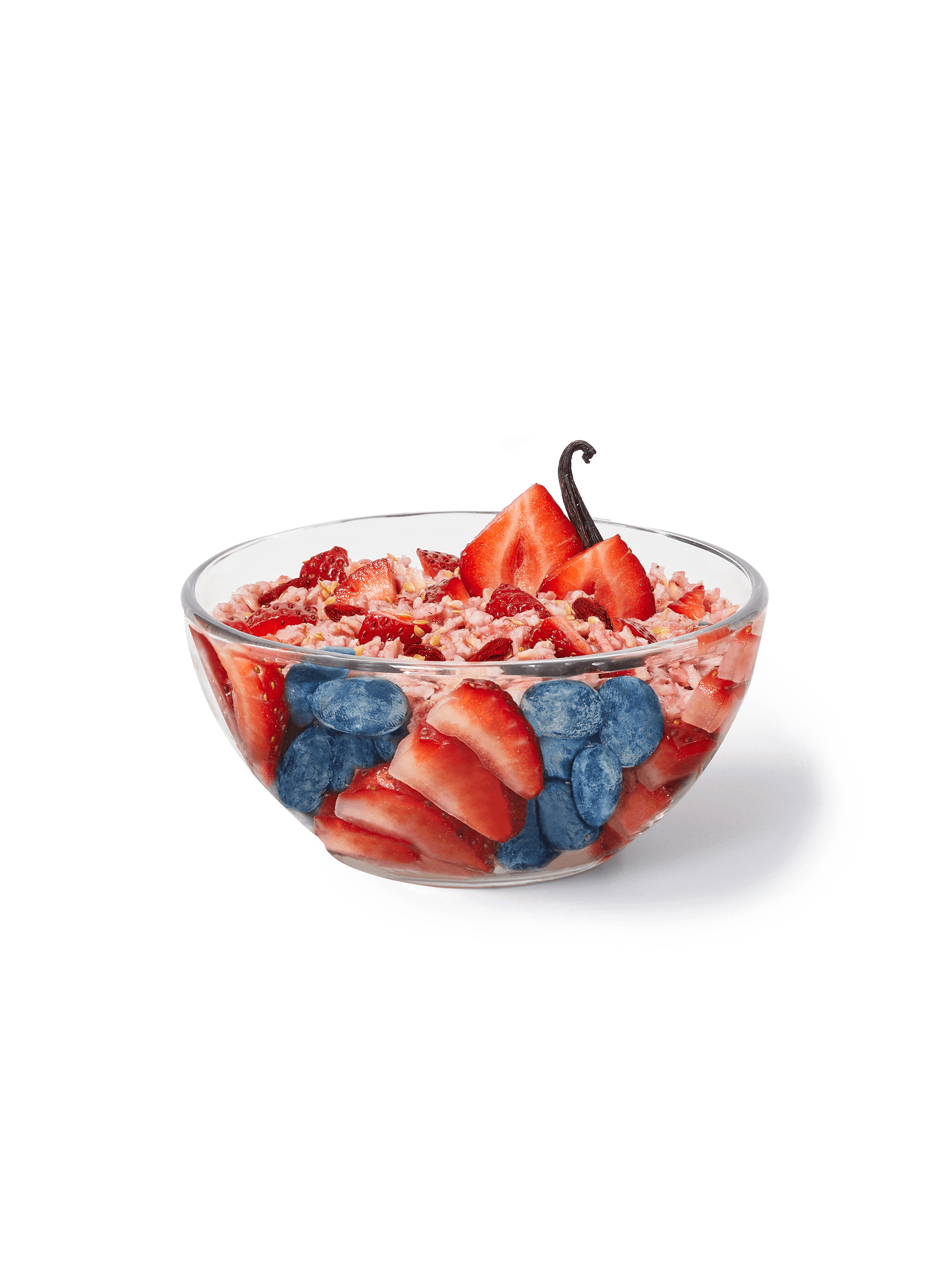 Image of Daily Harvest Strawberry + Goji Berry Oat Bowl prepared with strawberry and goji berry garnish. 