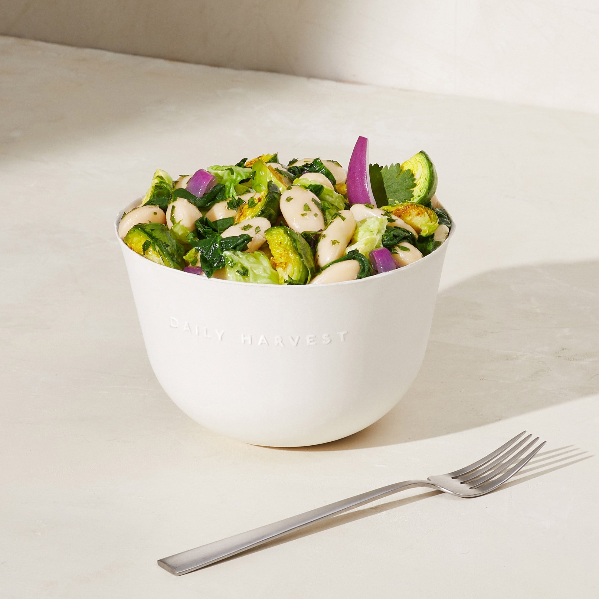 A prepared Gigante Bean + Savoy Cabbage Harvest Bowl