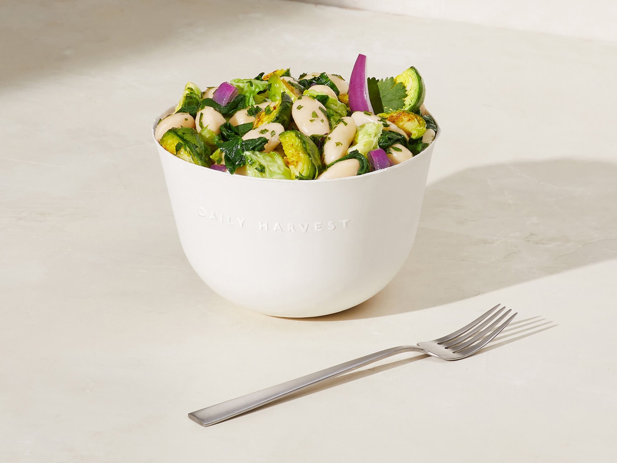 A prepared Gigante Bean + Savoy Cabbage Harvest Bowl