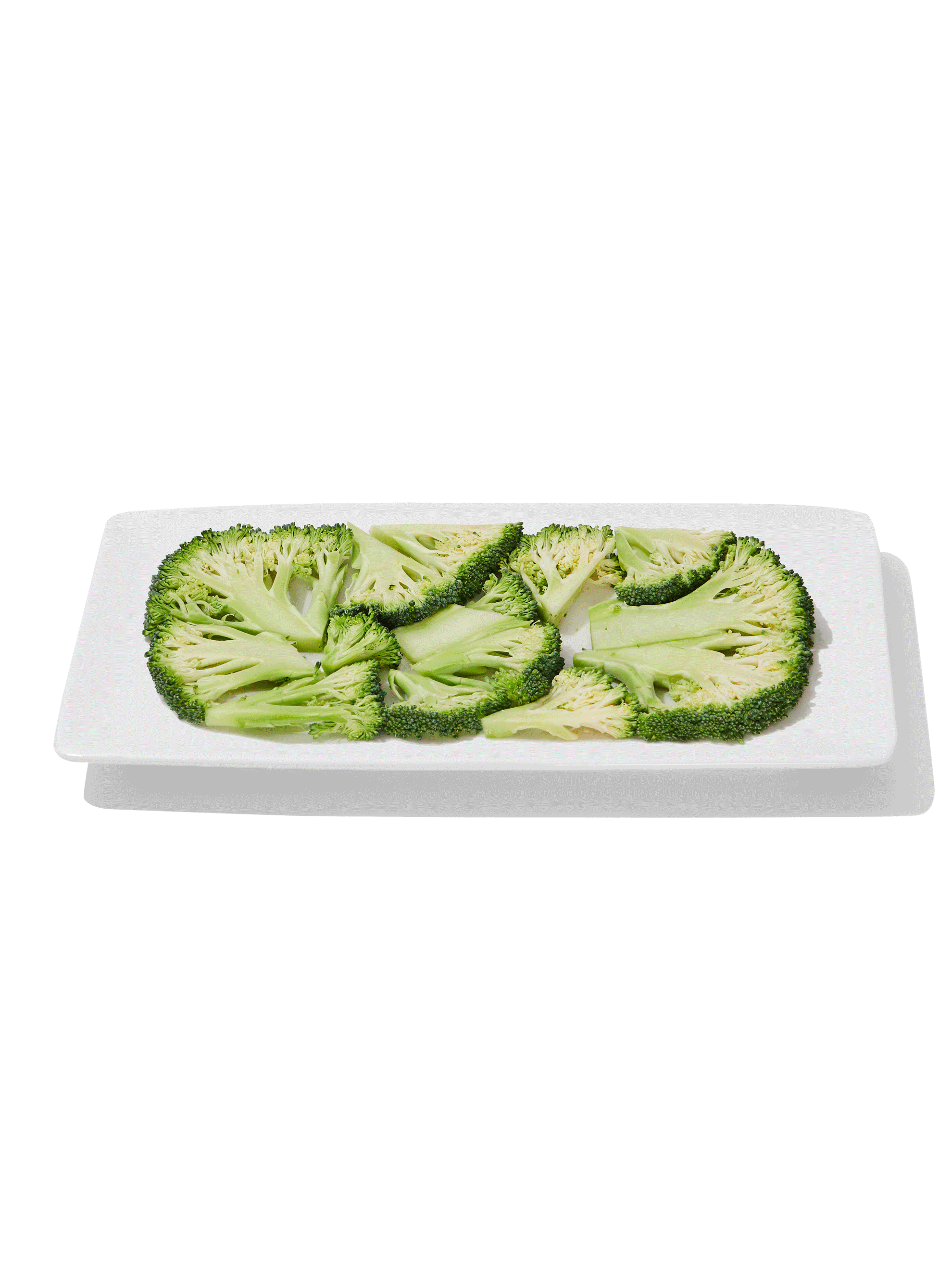 A GIF alternating between our Tomato + Basil Flatbread and sliced broccoli in the shape of a Flatbread