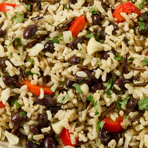 A close-up shot of our Cilantro Rice and Black Bean Grains.